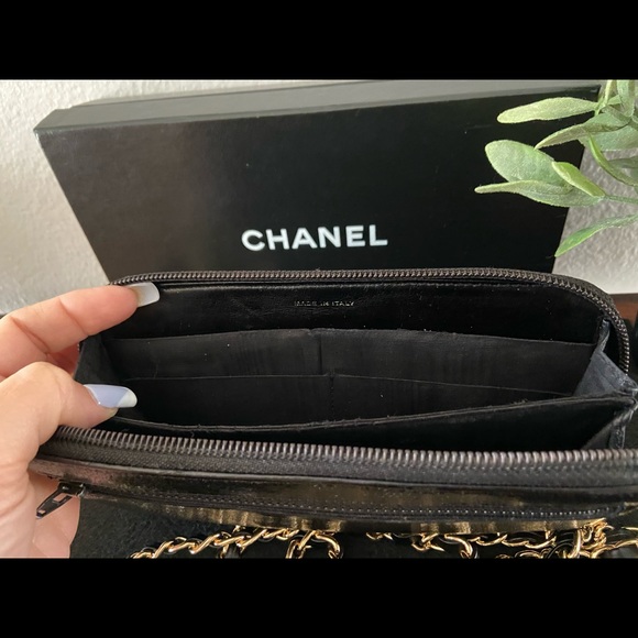 🖤⚜️ Chanel Wallet on a Chain ZIPPY Crossbody Double Zipper Black / Gold Revamp - Picture 6 of 10